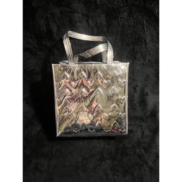 Mary Kay Handbags - Mary Kay insulated silver tote bag - Embossed hearts - Lunch/Cosmetic 12"H x 11W